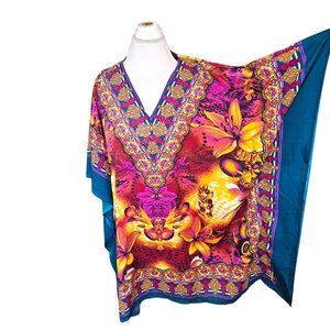 Vintage 90s Kaftan Muumuu Hawaiian Teopical Floral Pink‎ Psychedelic One Size